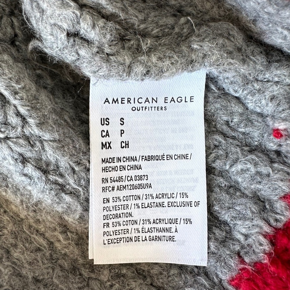 American Eagle Outfitters Cardigan Sweater Gray‎ Red S Full Zip Varsity Academia - Picture 5 of 6